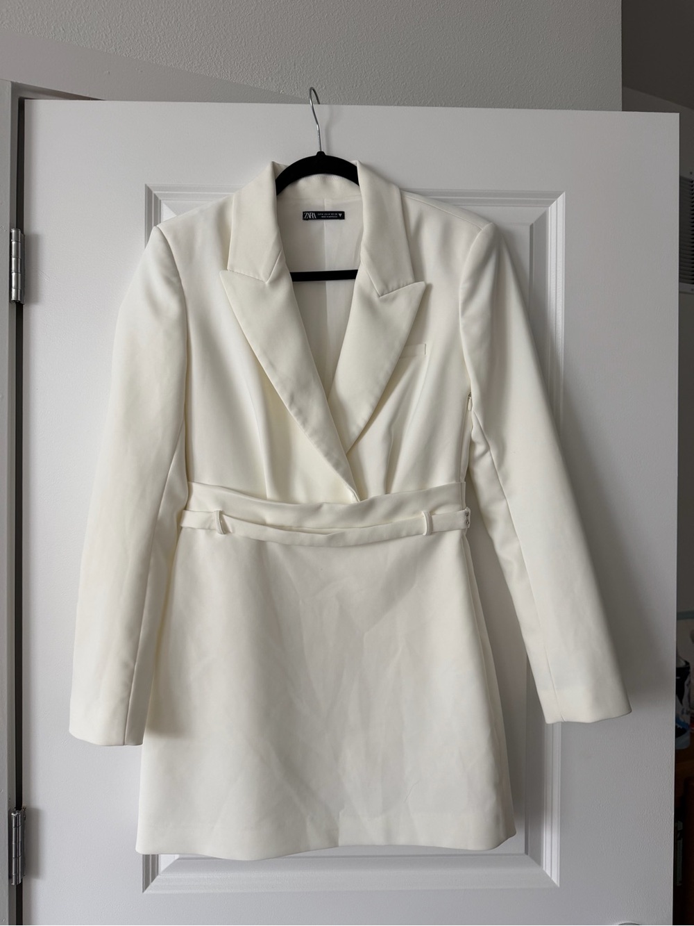 Zara Cream Structured Belted Blazer Dress